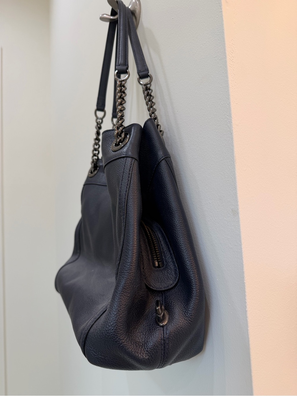 Coach Pebbled Leather Shoulder Tote in Midnight Blue - Picture 3 of 9